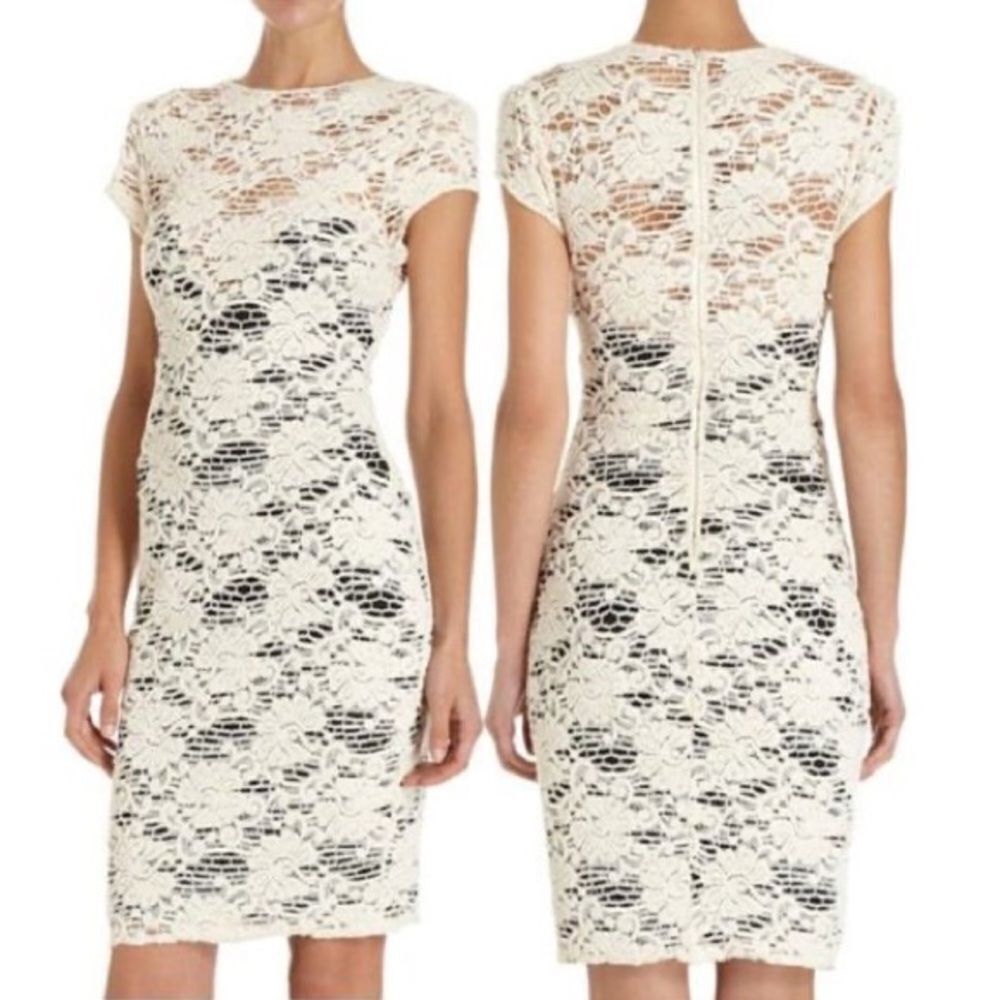 REVOLVE L’Agence Lace Overlay Corset Sheath Dress